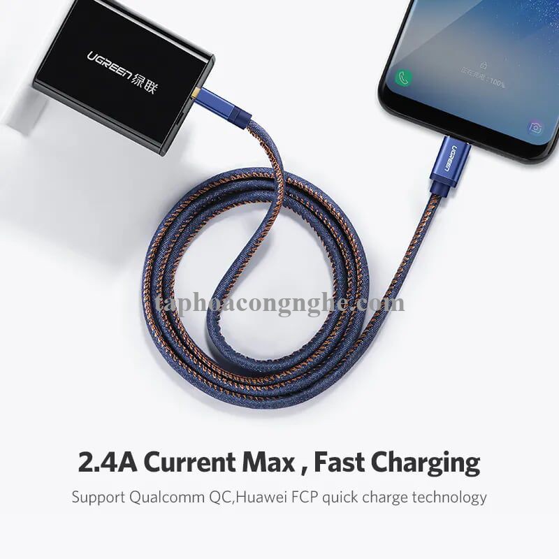 Ugreen 40343 0.5M màu Xanh Cáp sạc USB TypeC cao cấp US250 30040343